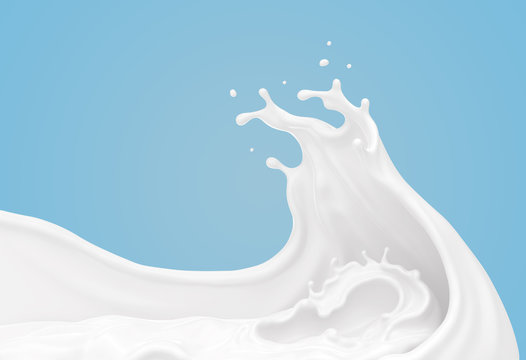 white milk or yogurt splash in wave shape isolated on blue background, 3d rendering Include clipping path.