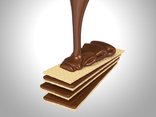 Dark Chocolate poured on biscuits or Crispy wafer with Clipping path.