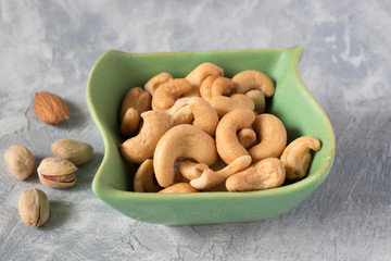 Cashew nuts on table.