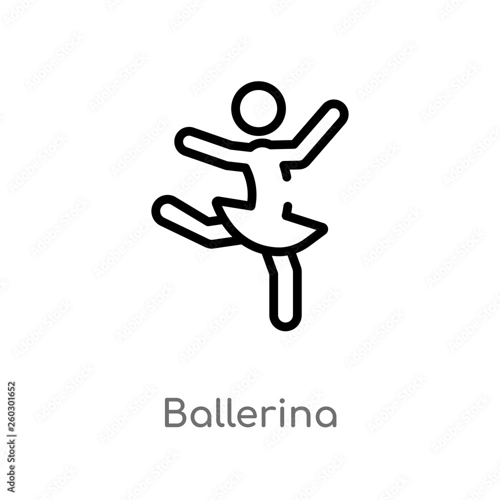 Poster outline ballerina vector icon. isolated black simple line element illustration from activity and hob