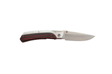 folding knife with wooden handle on white background side view