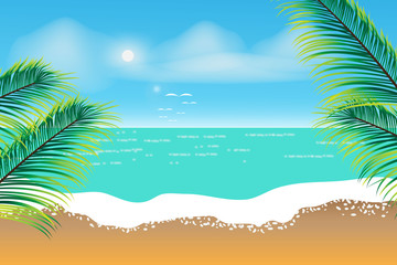 Fototapeta na wymiar tropical beach background with palm trees and sun