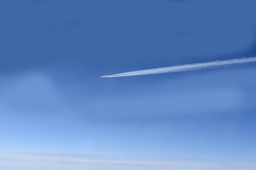airplane in flight through the porthole