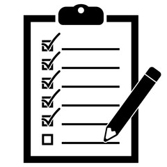 simple flat black and white checklist on clipboard icon