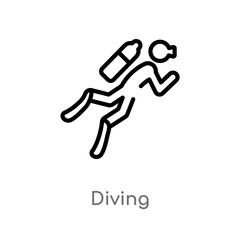 outline diving vector icon. isolated black simple line element illustration from activities concept. editable vector stroke diving icon on white background