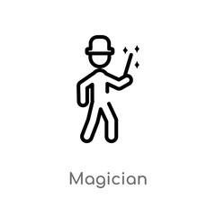 outline magician vector icon. isolated black simple line element illustration from outdoor activities concept. editable vector stroke magician icon on white background