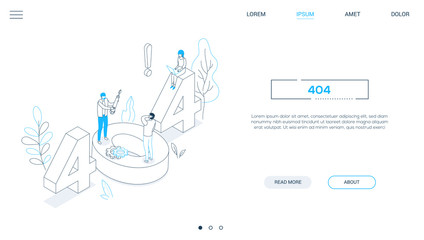Error 404 page - line design style isometric web banner
