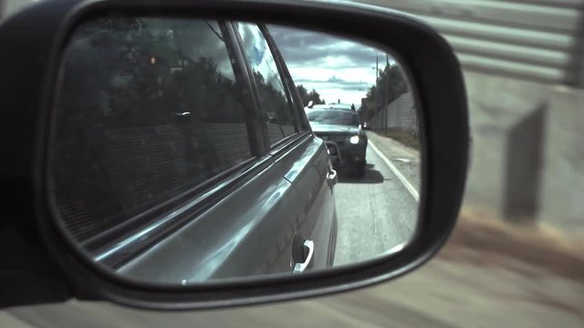 The right side mirror in a car view