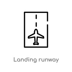 outline landing runway vector icon. isolated black simple line element illustration from airport terminal concept. editable vector stroke landing runway icon on white background