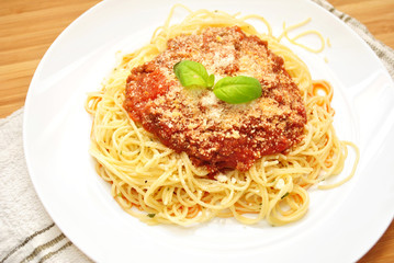 Angel Hair Pasta Served with Bolognese Sauce 