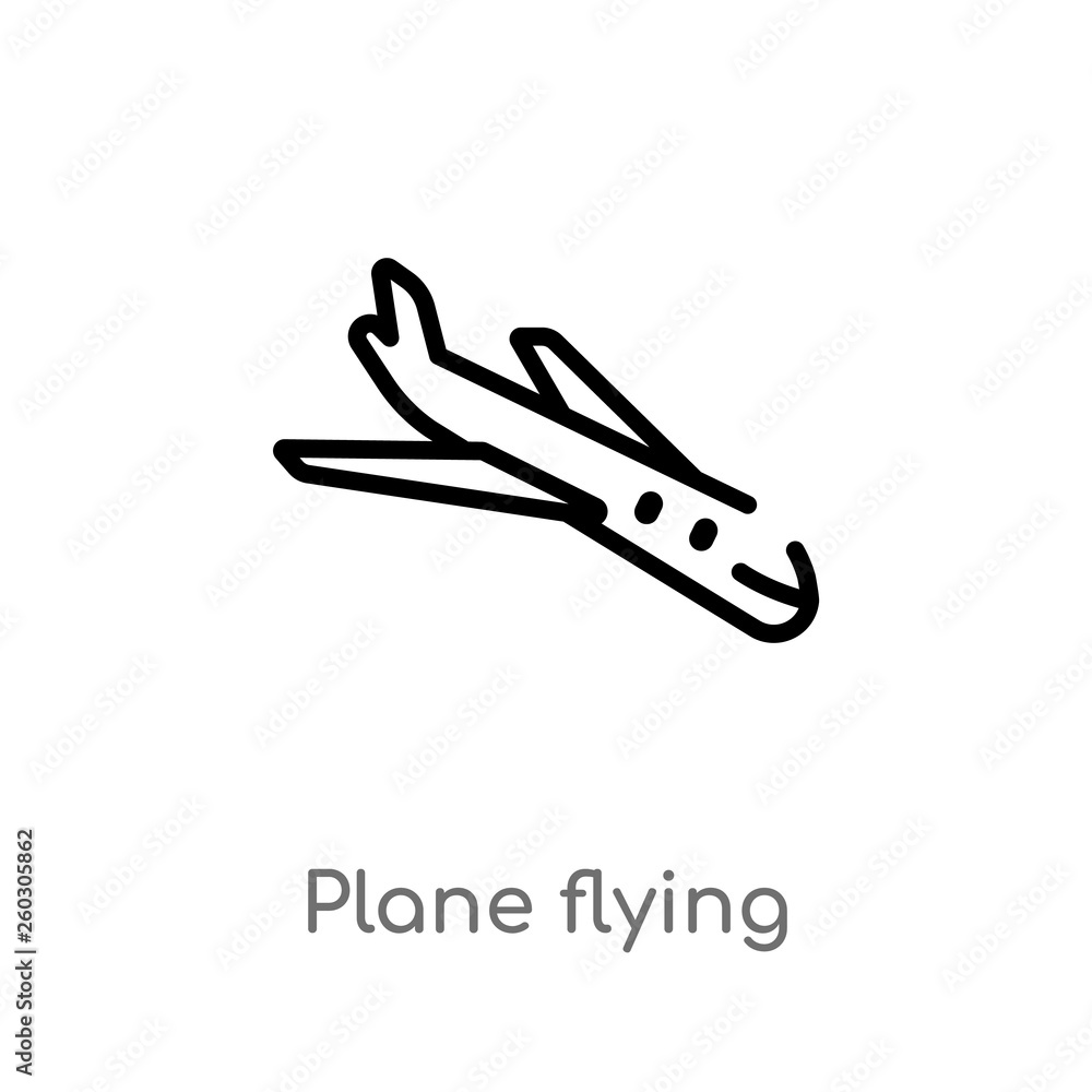 Poster outline plane flying vector icon. isolated black simple line element illustration from airport termi