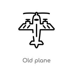 outline old plane vector icon. isolated black simple line element illustration from airport terminal concept. editable vector stroke old plane icon on white background