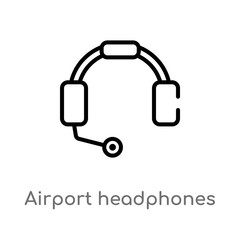 outline airport headphones vector icon. isolated black simple line element illustration from airport terminal concept. editable vector stroke airport headphones icon on white background