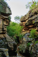 landscape with stones, water and trees of a tourist place in the Brazilian northeast