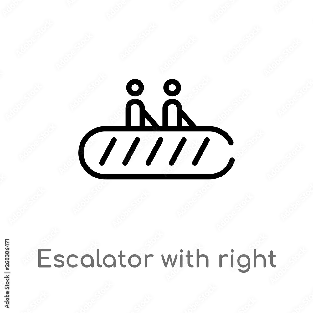 Poster outline escalator with right arrow vector icon. isolated black simple line element illustration from