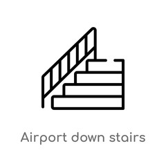 outline airport down stairs vector icon. isolated black simple line element illustration from airport terminal concept. editable vector stroke airport down stairs icon on white background