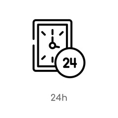 outline 24h vector icon. isolated black simple line element illustration from alert concept. editable vector stroke 24h icon on white background