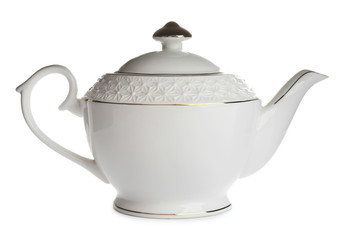 Porcelain teapot with decoration isolated on white