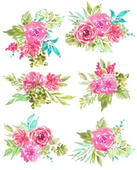 Foto auf Acrylglas Aquarell Blumenstrauß über Weiß, Rosa und Grün © Jane Lane