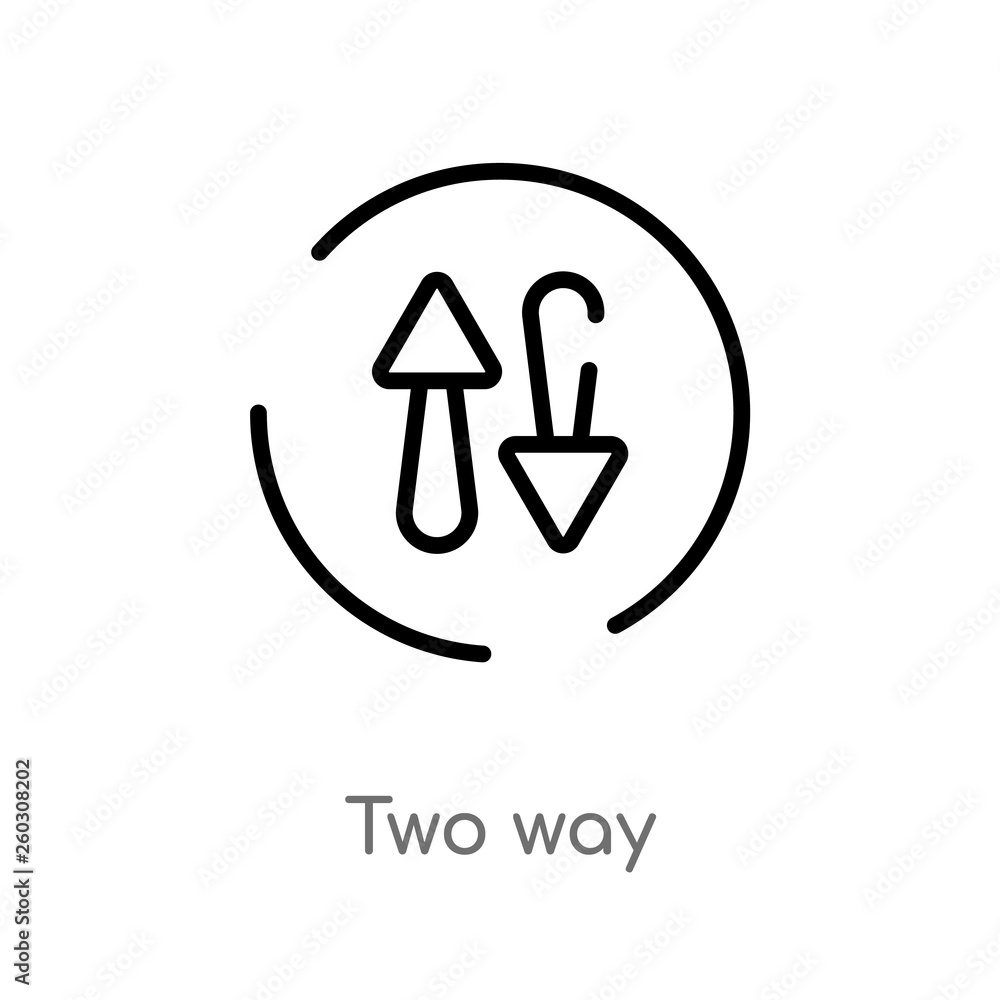 Poster outline two way vector icon. isolated black simple line element illustration from alert concept. edi