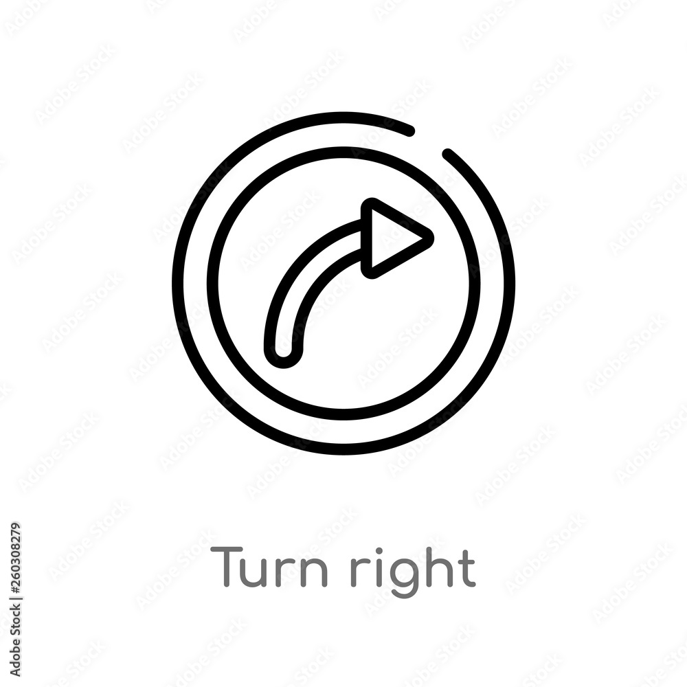 Poster outline turn right vector icon. isolated black simple line element illustration from alert concept. 