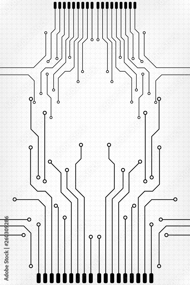 Poster Circuit Board Technology Information Pattern Concept Vector Background. Grayscale Color Abstract PCB Trace Data Infographic Design Illustration.