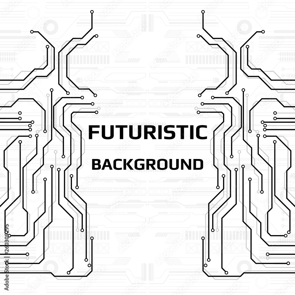 Aufkleber Circuit board grayscale tone futuristic digital technology communication system background template vector design. HUD element technology control panel texture illustration.