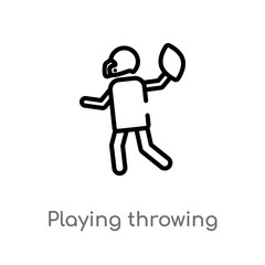 outline playing throwing the ball in his hand vector icon. isolated black simple line element illustration from american football concept. editable vector stroke playing throwing the ball in his