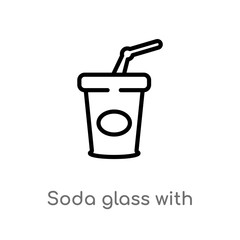 outline soda glass with a straw vector icon. isolated black simple line element illustration from american football concept. editable vector stroke soda glass with a straw icon on white background