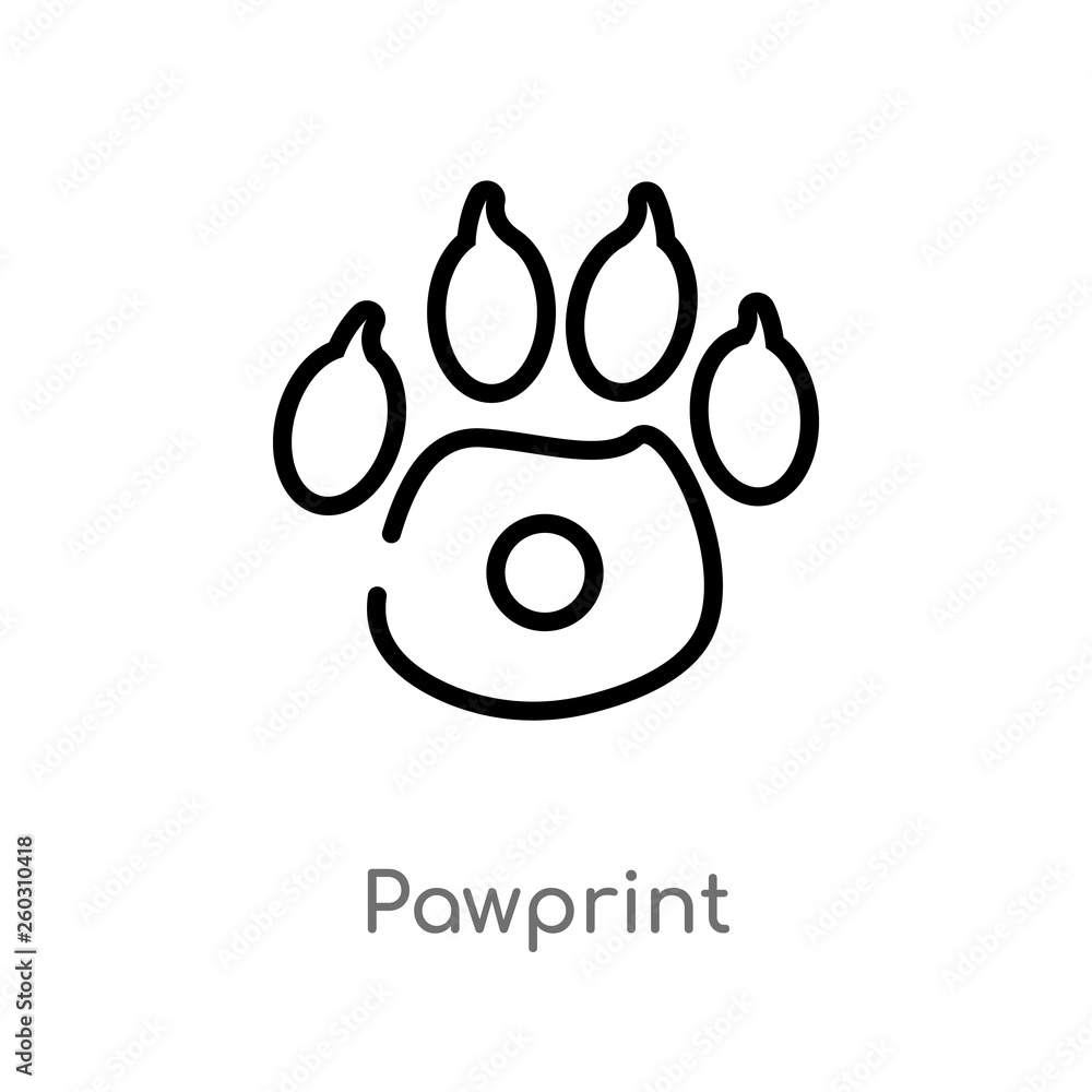 Poster outline pawprint vector icon. isolated black simple line element illustration from animals concept. 