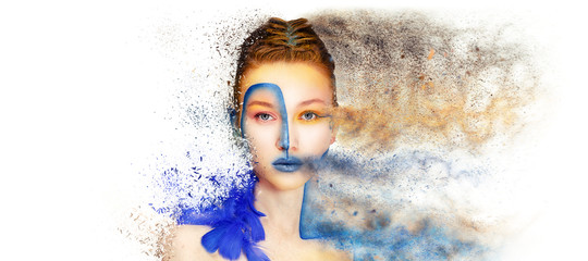 Portrait Fashion Model Woman Creative Make Up, Studio Photo. 