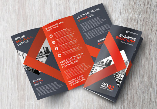 Trifold Brochure Layout with Black and Red Accents