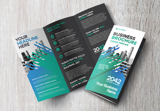 Trifold Brochure Layout with Blue and Green Gradients