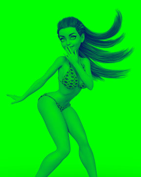 Bikini Girl Cartoon In Oops I Did It Again And I Am Shy Now In A White Background