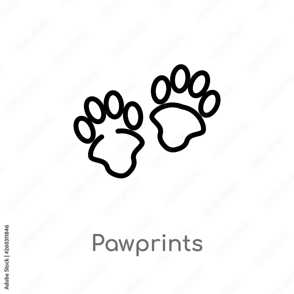 Poster outline pawprints vector icon. isolated black simple line element illustration from animals concept.