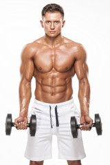 Fototapeta na wymiar Hadsome Muscular Men Lifting Weights