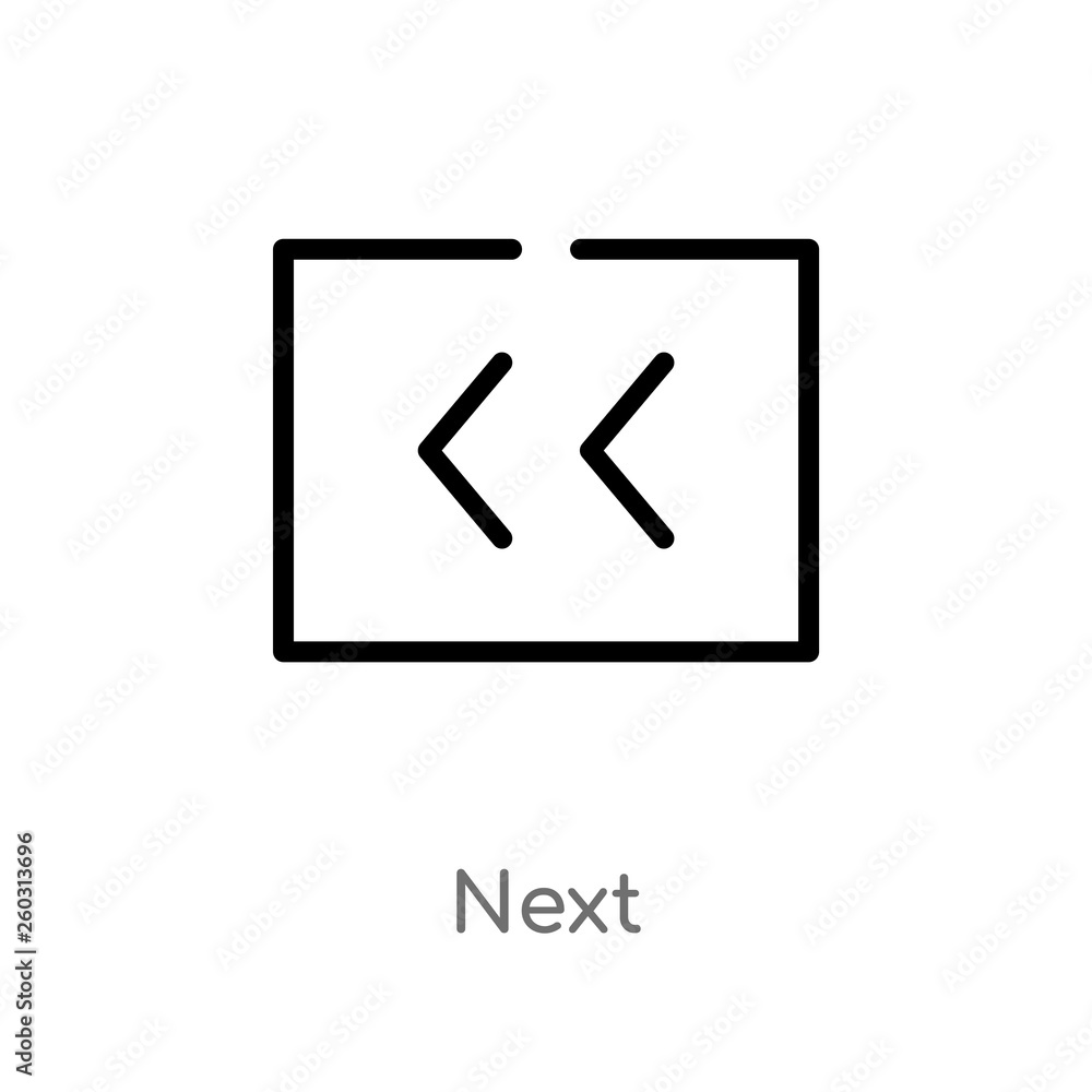 Poster outline next vector icon. isolated black simple line element illustration from arrows 2 concept. edi