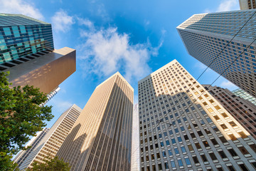 Obraz premium Downtown San Francico skyscrapers, skyward view at dusk