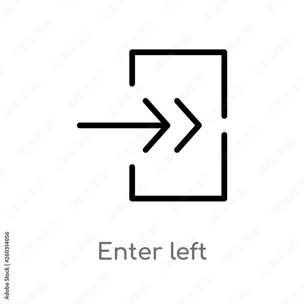 Poster outline enter left vector icon. isolated black simple line element illustration from arrows concept.