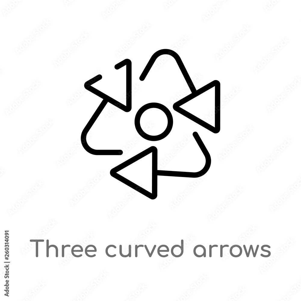 Poster outline three curved arrows vector icon. isolated black simple line element illustration from arrows