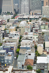 Fototapeta na wymiar Aerial view of San Francisco steep street and skyline