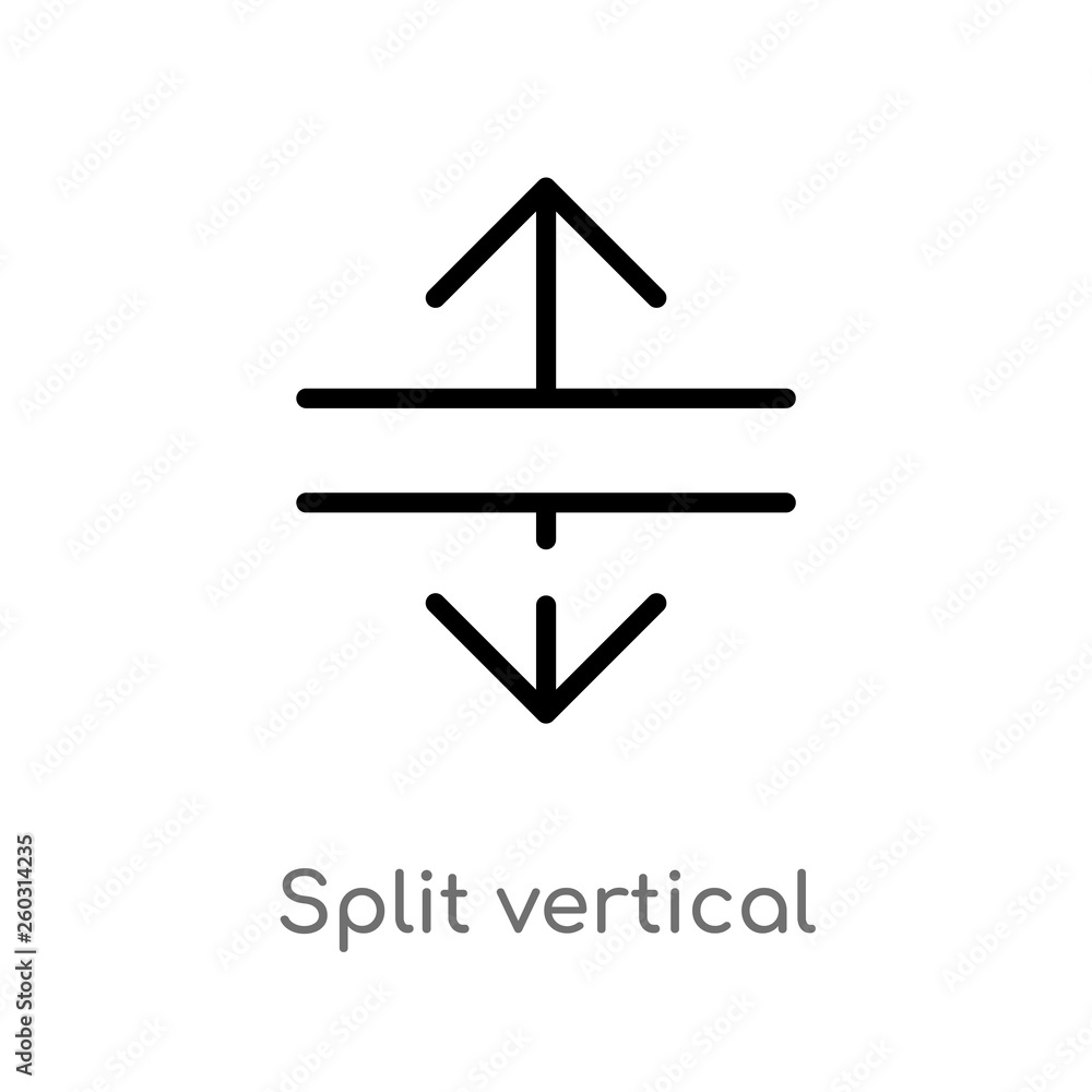 Poster outline split vertical vector icon. isolated black simple line element illustration from arrows conc