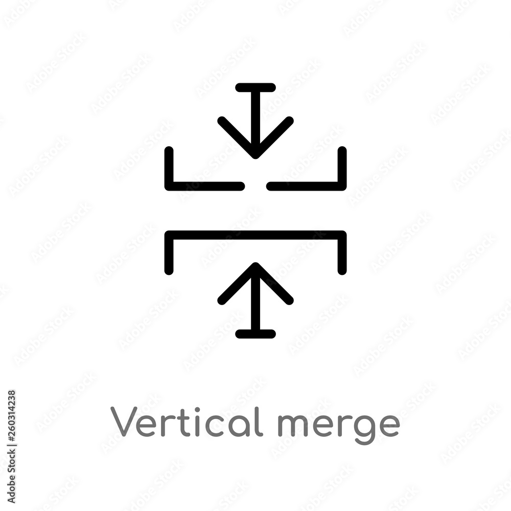 Poster outline vertical merge vector icon. isolated black simple line element illustration from arrows conc