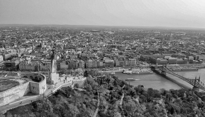 Panoramic aerial view of Budapest Citadel and city skyline, Hungary