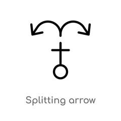 Obraz premium outline splitting arrow vector icon. isolated black simple line element illustration from arrows concept. editable vector stroke splitting arrow icon on white background