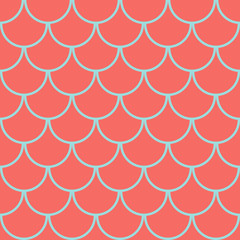 Fish scales seamless pattern, coral colored marine background, vector illustration