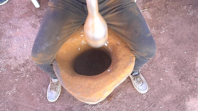 Crushing Of Coffee Beans.
