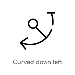 outline curved down left arrow vector icon. isolated black simple line element illustration from arrows concept. editable vector stroke curved down left arrow icon on white background