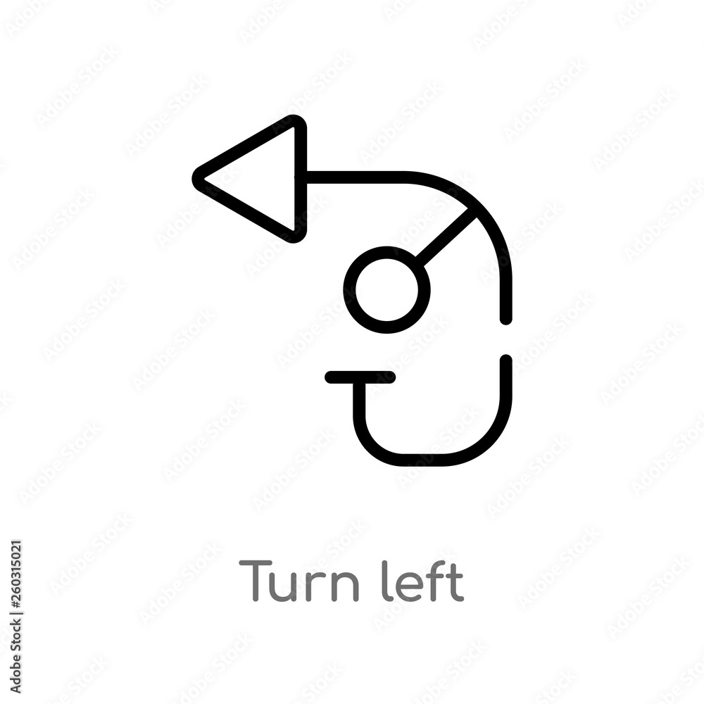 Poster outline turn left vector icon. isolated black simple line element illustration from arrows concept. 