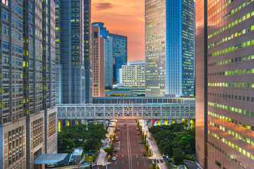 Fototapeta premium Shinjuku, Tokyo, Japan cityscape past the Metropolitan Government Buildin
